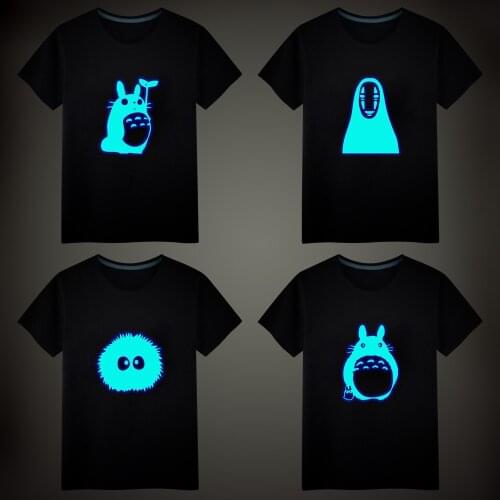 Totoro Spirited away No Face man print Luminous T-shirt Casual Unisex Tops Vest Tees Short sleeve Men T-shirt Children T Shirt