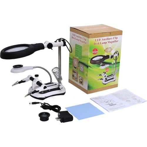 2.5X/6X/5X/10X Welding magnifying glass LED Light Auxiliary Clip loupe Magnifier Hand Soldering Solder Iron Stand Holder Station