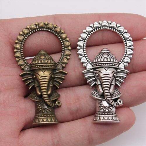 WYSIWYG 2pcs/lot Big Elephant Charms Pendant DIY Metal Jewelry Making 2 Colors Antique Silver Color Antique Bronze Color 50x28mm