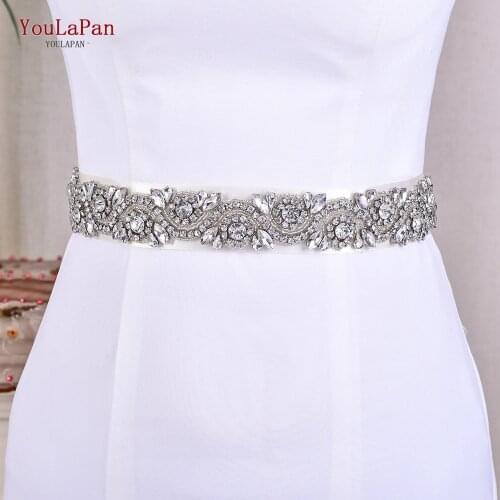 YouLaPan S164 Silver Crystal Bridal Belt for Dresses Women Rhinestone Belt Sash Wedding Belt for Evening Dress Bridal Accessory