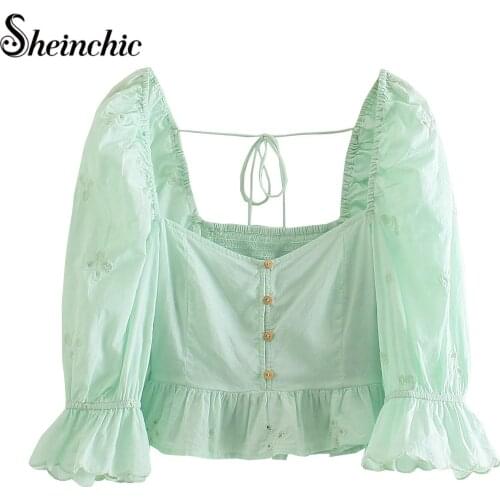 2021 New Arrival Hollow Out Embroidery Vintage Elegant Tops Women Shirt Solid Long Sleeve Korean Style Ruffles Blouses Blusas