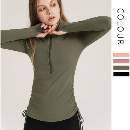 Half Zipper Women Yoga Shirts Fitness T-shirt Long Sleeve Crop Top Slim Gym Woman Sport Shirt Drawstring Running Workout Tops