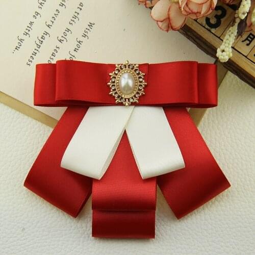 Women Men Wedding Business Office Suit Banquet Shirt Collar Bow Tie Girl Uniform Butterfly Rhinestone Pearl Bead Ribbon Bowtie