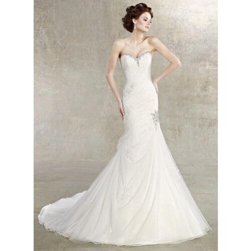 Dreses free shipping 2016 real mermaid tails Simple Elegance Crystal Bead Organza White Bridal Wedding Dress Gown Custom Size