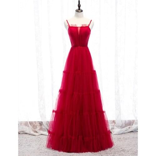 Burgundy Evening Dress Abendkleider 2020 Sexy Boat Neck A-line Formal Dress Lace Up Evening Dresses Long Dress Robe De Soiree
