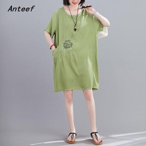 Short sleeve plus size vintage floral dresses for women casual loose midi woman summer dress elegant clothes 2021 sundress