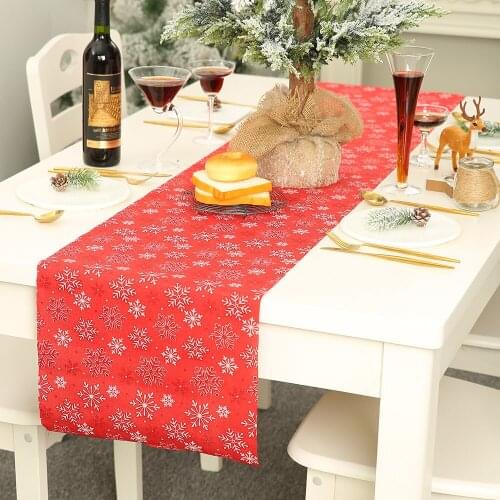 1PC 36x183cm Christmas Table Runner Mat Tablecloth Christmas Flag Home Party Decorative Santa Claus Tapestry Red Snowflake Elk