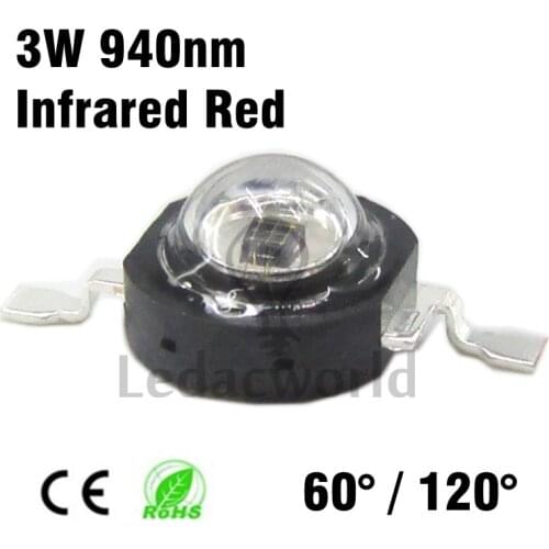 10pcs Infrared Red 940nm 3W High Power LED Chip IR 940Nm 60 degree or 120 degree LED Beads for Night Camera