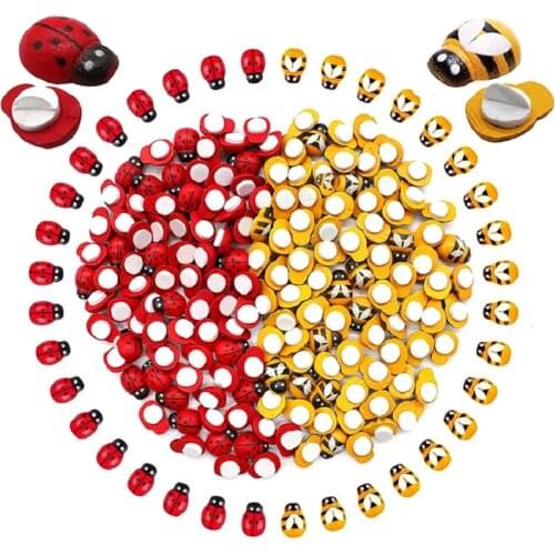 100Pcs Bees Ladybugs Wooden Mini DIY Scrapbooking Craft Easter Decor Wood Embellishment Kawaii Decor Miniature Garden Ornament