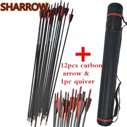 12pcs 30" Archery Carbon Arrows SP400 Carbon Arrow Replace Broadheads With Arrow Quiver For Bow Hunting Shooting Accessories