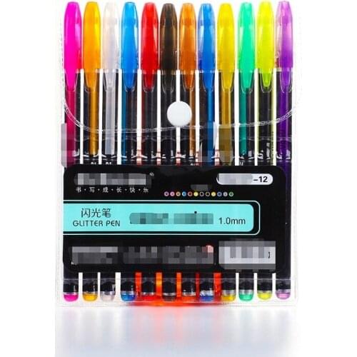 12pcs Colors Glitter Sketch Drawing Color Pen Markers Gel Pens Set Refill Rollerball Pastel Neon Marker Office School Stationery