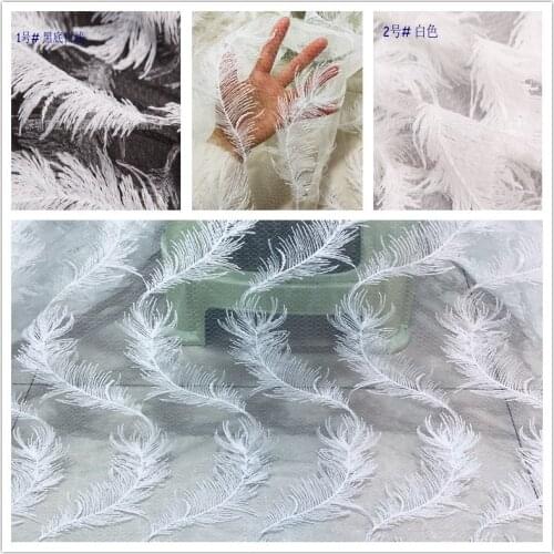 2Yards Luxury Gauze Swiss Voile Lace Feather Embroidered Tulle Net Lace Fabric Cloth Wedding Dress Trim DIY White Sewing Lace