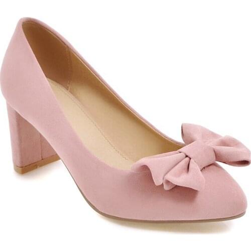 2018 in the spring and autumn fashion point thick with high with shallow mouth bowknot 33 - size 43 yards single shoes 1853