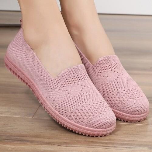 2021 Women Fashion Ballet Flats Work Shoes Ladies Knitted Mesh Loafers Breathable Female Slip-On Boat Shoes Casual Sport Sneaker