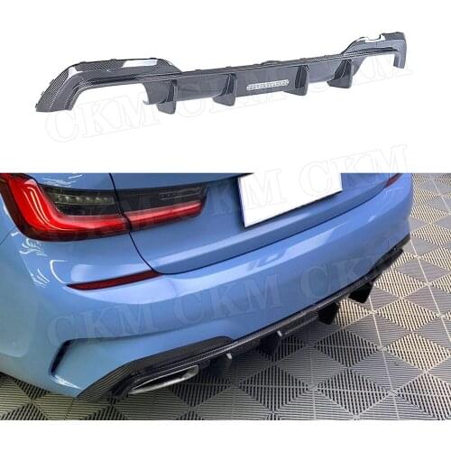 Dry Carbon Fiber Rear Bumper Lip Diffuser For BMW 3 Series G20 2019 2020 Fins Shark Style Skid Plate Spoiler