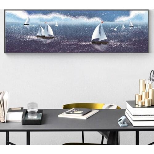 Watercolor Sailboat Landscape Posters and Prints on Canvas Art Minimalist Picture Modern Wall Picture for Living Bedroom Décor