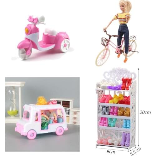 White Doll Shoe Rack Bicycle Motorcycle Car Dollhouse Furniture Accessories For Barbie Doll Kids Toy