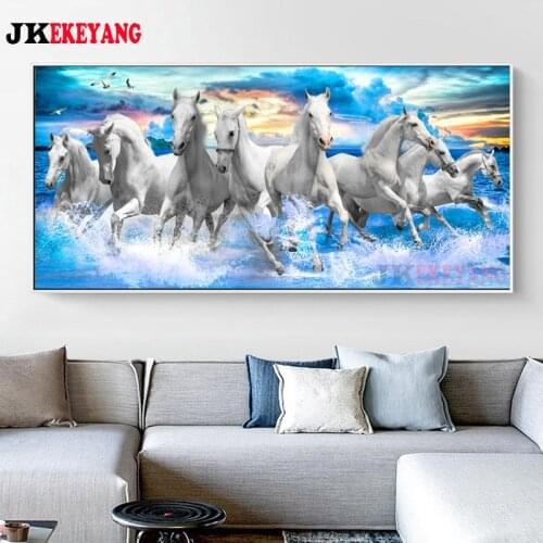 Large 5D Diy diamond painting White horse and waves Diamond Mosaic Rhinestone Embroidery cross stitch Y4260