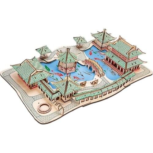 3D Wooden Model BUilding Kits Puzzle The Suzhou Classical Gardens A Diy Kids Toy Also For Adult Wood Craft Construction Sets