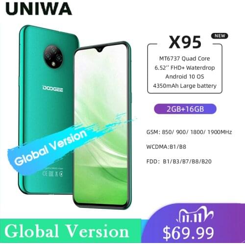 DOOGEE X95 4G LTE Cellphone Android 10 Mobilephone 6.52" Display 13MP Triple Camera 2GB RAM 16GB ROM MTK6737 4350mAh