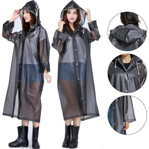 Men Women EVA Raincoat Thicken Hooded Ponchos Jacket Hiking Camping Fishing Clear Black White Waterproof Rainwear