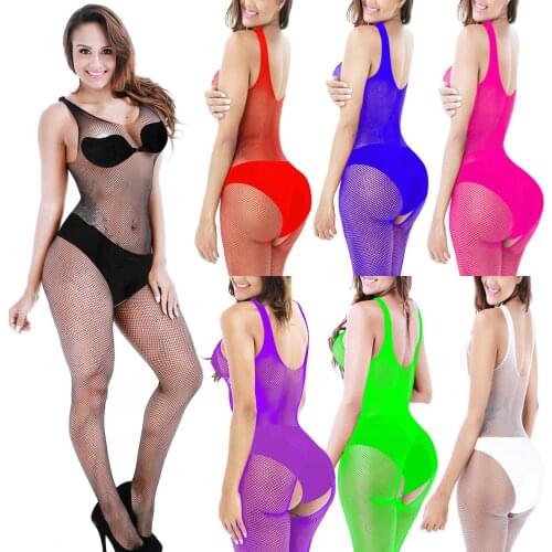 Erotic Sexy Plain Fishnet V Neck Teddy Cami Bodystocking Lingerie Club Pole Dancer Nighties Jumpsuit Open Crotch Latex Catsuit