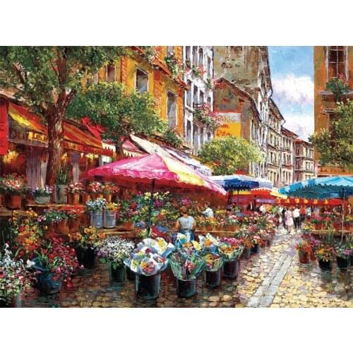 Factory Needlepoint Flower Market of Paris Embroidery Cross Stitch Designs with 100% Cotton Floss & Free Shipping for Home Decor