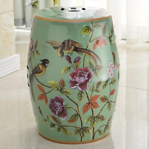 Jingdezhen Green Glaze Magpie And Flower Porcelain Artistic Drum Stool