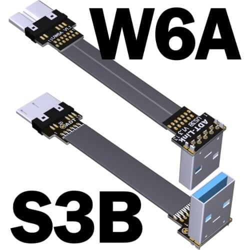 ADT-Link S-W Aerial Shield USB 3.0 Flat Ribbon Cable FFC FPV USB-A to Micro B Cable Male to Female Foldable Axial Elbow Cable