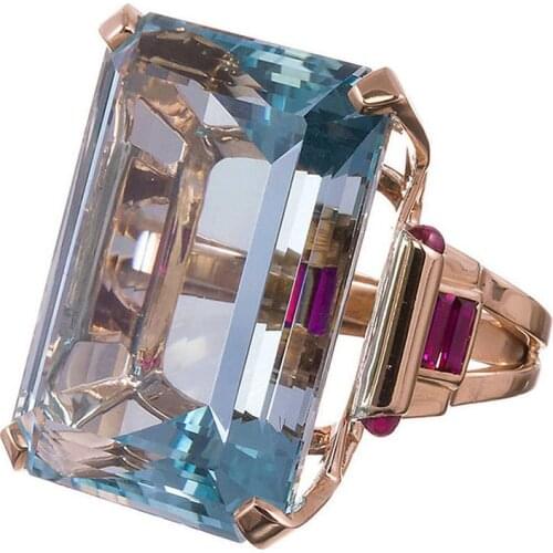 Big CZ Cubic Zircon Stone Rings Fashion Light Blue Jewelry Day Gift 1PC Blue Rose Gold Color Huge Geometric Crystal Rings Women