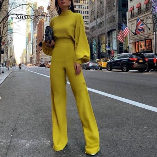 Jumpsuit Women Elegant Long Sleeve Fashion Solid long Jumpsuit Romper Loose Overall Wide Leg Playsuit Workwear formal office