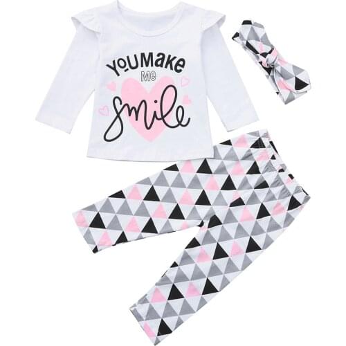 3Pcs Newborn Baby Girl Clothes Set Fashion Autumn Cotton Letter T-shirt Pants Headband Fall Toddler Infant Outfits Clothing Suit