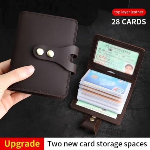 Hasp Genuine Leather 28 Card Slots Bits ID Business Cards Bag Passport Card Coin Purse Case Credit Cards Holder Organizer Wallet