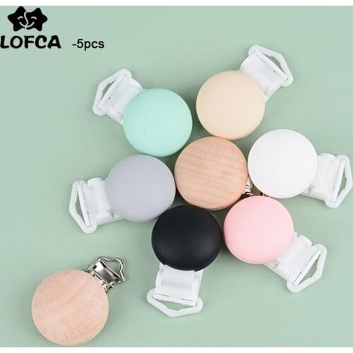 LOFCA 5pcs Baby wooden Clips Baby Oral Care Pacifier Clip Holder baby silicone teether clip Pacifier Chain Accessory