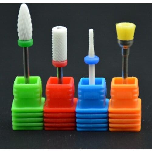 MAOHANG 4pcs/lot Ceramic Nail Drill Bit Milling Burr Cleaning Brush For Electric Drill Manicure Pedicure Machines Files Tools