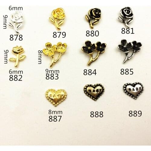 50pcs/pack metal nail art retro gold silver rose flower heart cross for jewelry nails sticker decoration gel nail art tools