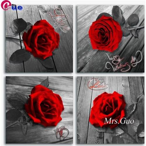 5D Diamond Painting Multi-Picture DIY Round Full Diamond Embroidery Kit 4 Pieces Red Rose Flower Home Decoration Crafts