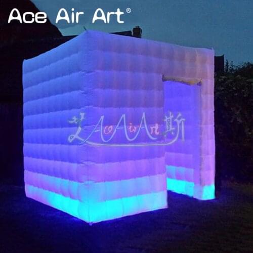 Partial curtain door inflatable photo booth cube backdrop,led self photographer with small window on top for wedding party