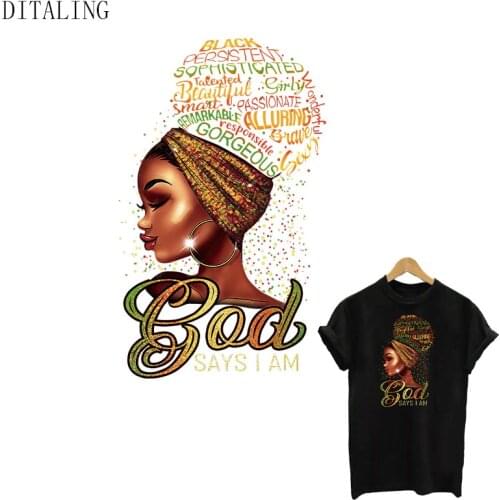 African Girl Patches For Clothing God Says I Am Iron-On Transfers For Clothes Beautiful Black Girl DIY Washable T-Shirt Stickers