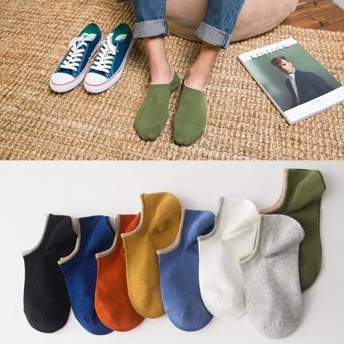 Summer socks men and womens pure color side socks cotton low-end socks sweat-absorbing invisible boat socks