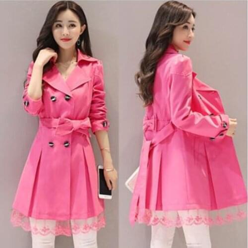 Spring Coat Women Long Sleeve Trench Coat Lace Long Women Windbreakers Plus Size Trench Coat Feminino Plus Size Overcoat Women