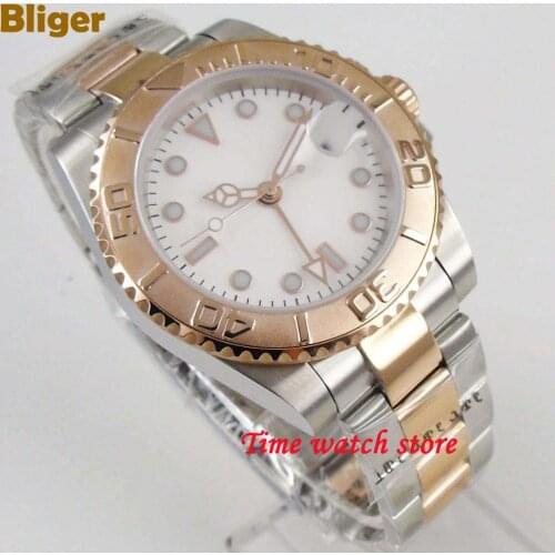 2019 New BLiger 40mm GMT Luxury gold Automatic wrist watch men waterproof white dial date bezel stainless steel strap B224