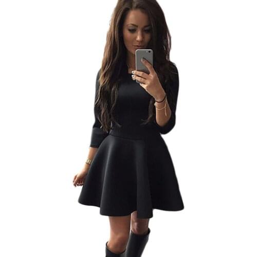 Autumn Winter Spring NEW Women Fashion Dress Long Sleeve O-Neck Bodycon Slim A-Line Mini Black Women Dress Vestidos