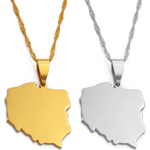 Anniyo Polska Map Pendant Necklaces for Women Jewelry Maps of Poland Chain #021221