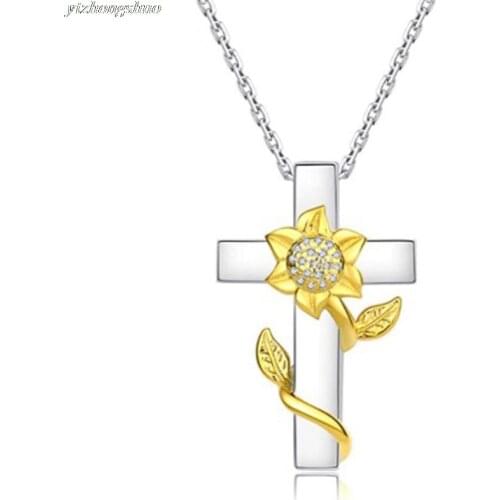 Sunflower Cross Urn Necklace for Ashes Stainless Steel Pendant Locket Keepsake Memorial Urn Jewelry for Ashes for Women