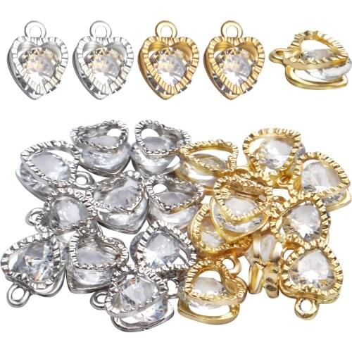 20pcs Cubic Zirconia Alloy Jewelry Charms Heart Shaped Charm Crystal Dangle Pendants for DIY Earring Necklace Jewelry Making