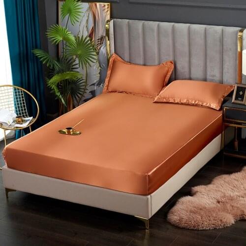 Faux Silk Fitted Sheet Solid Color Double Queen Size Mattress Cover Luxury Satin Elastic Band Bed Sheet 160X200