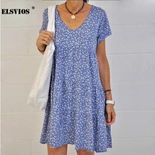 Plus Size New Women Summer V Neck Short Sleeve Dress Casual Floral Printed Patchwork Dress Elegant Beach Style Dresses Vestidos