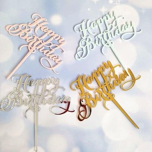 Happy Birthday Acrylic Cake Topper Gold Silver Glitter Cupcake Topper For Cake Decorations Baby Shower Birthday Party Supplies