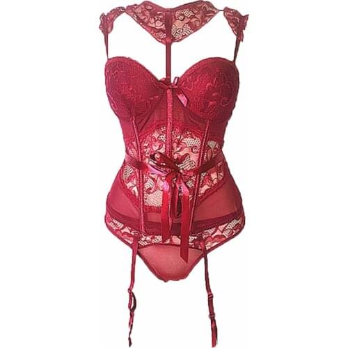 Sexy Women Plush Body Shaper Sexy Erotic Underwear Women Corset Lace Patchwork Push Up Mujer Transparent Sleepwear